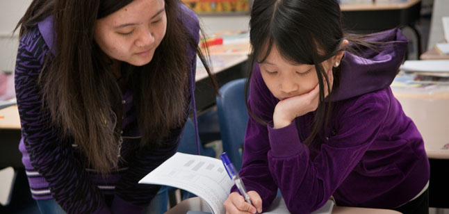 Students working outside the classroom