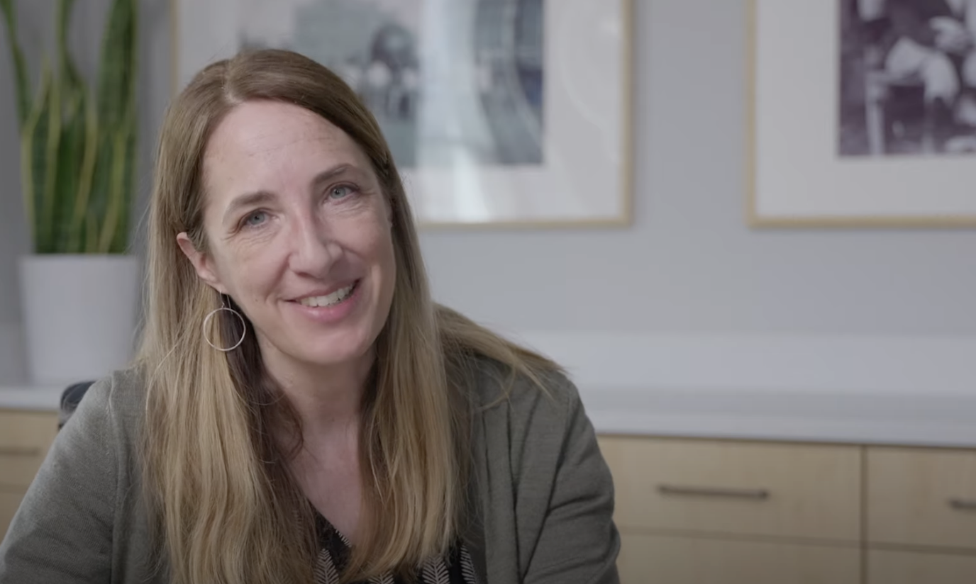 Prof. Sarah Boyer sits in her office and shares first-year registration tips.