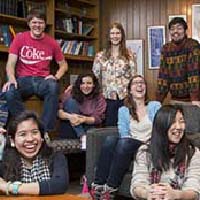 Photo of students posing for the camera and laughing