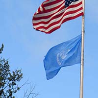 Photo of the UN flag flown at Macalester