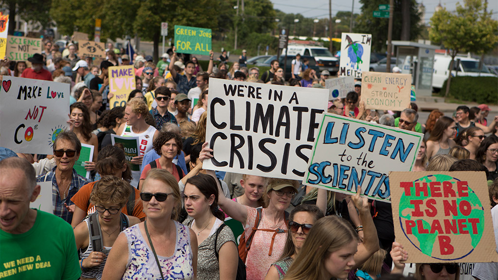 Students at a climate change rally at the State Capitol.