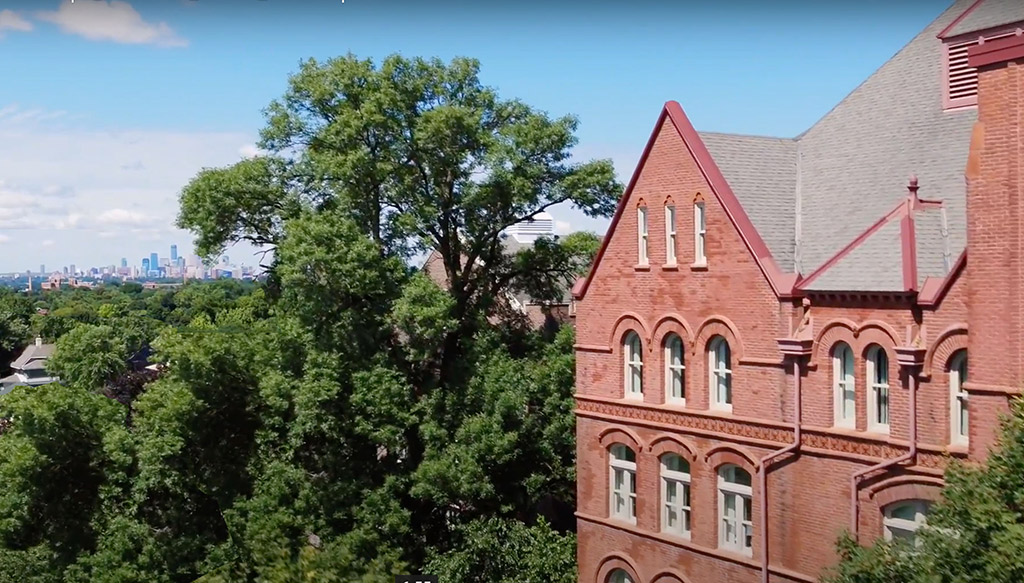 Aerial photo of the Old Main building.