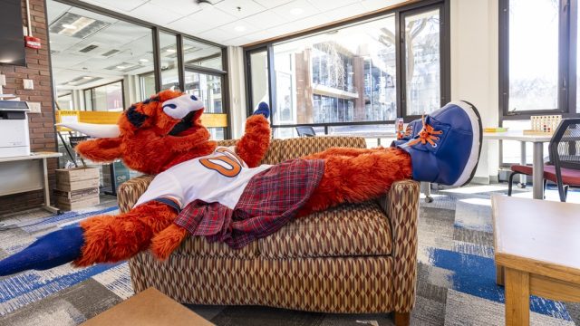 Coo mascot in dorm lounge