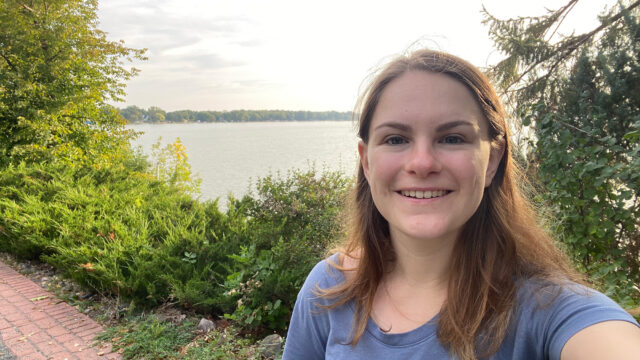 Abby (Gore) Farber ’21 takes a selfie in front of a lake