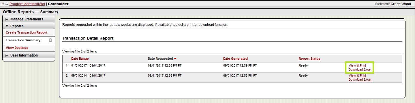 Pcard Statement – Transaction Report