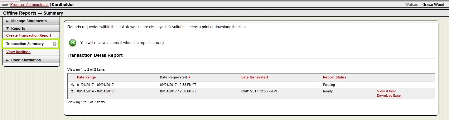 Pcard Statement – Transaction Report