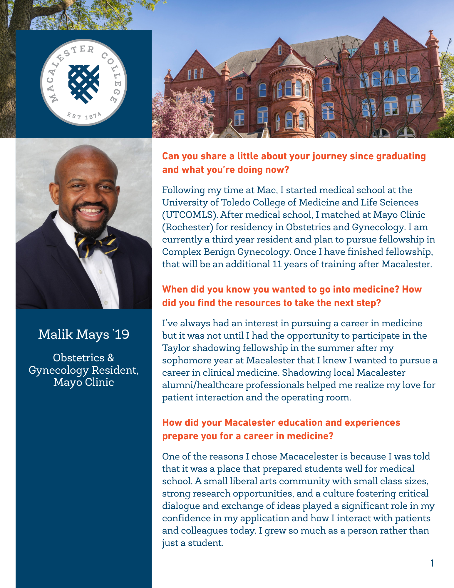 Mays alumni profile page 1 - view PDF for full text