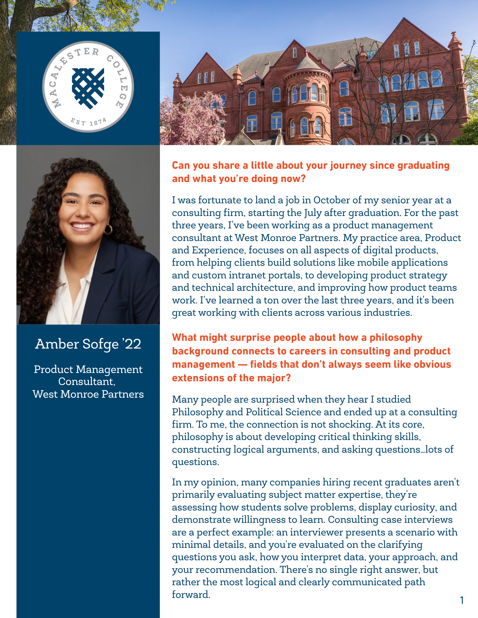Sofge alumni profile page 1 - view PDF for full text