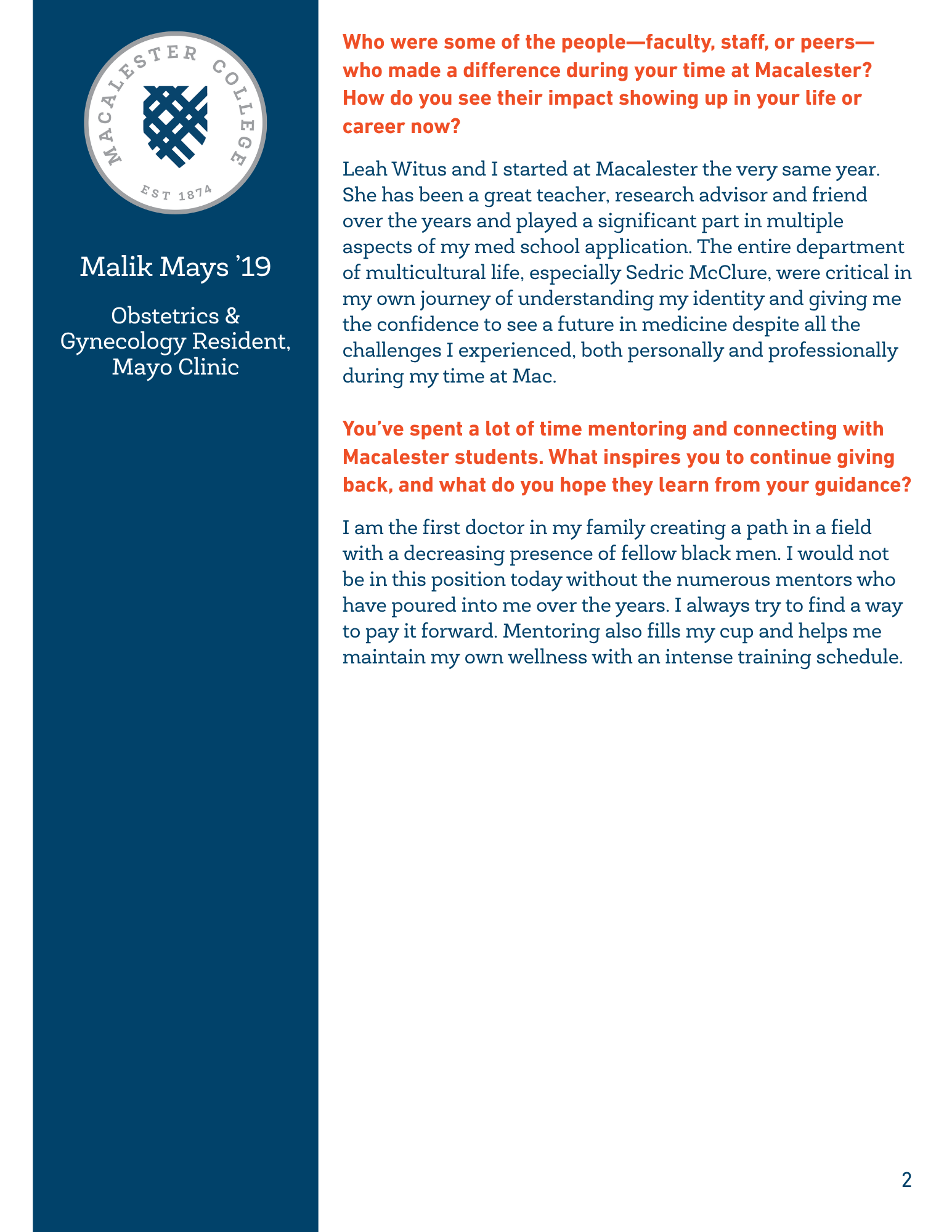 Mays alumni profile page 2 - view PDF for full text