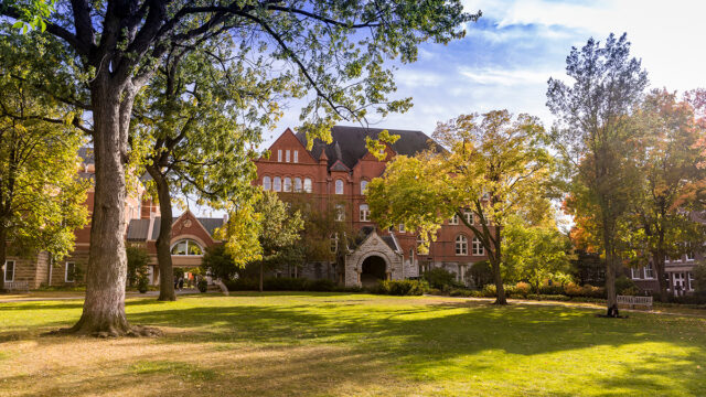 Old Main and the Great Lawn on a sunny day.