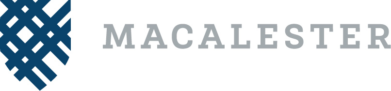 mac-sec-horizontal-logo-spot - Communications and Marketing Macalester's secondary logo, the blue shield with Macalester's wordmark written in gray to its right.