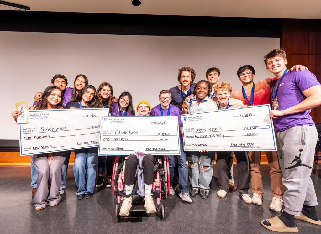 Group photo of first, second and third place Macathon 2025 winning teams.