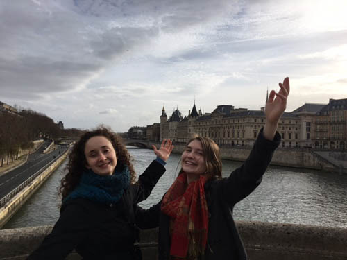 Students Mariah Carray and Laura Humes on the Pont Neuf