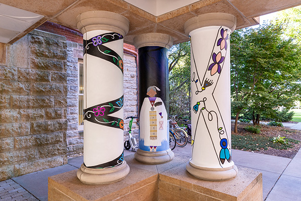 Three pillars outside DeWitt Wallace Library