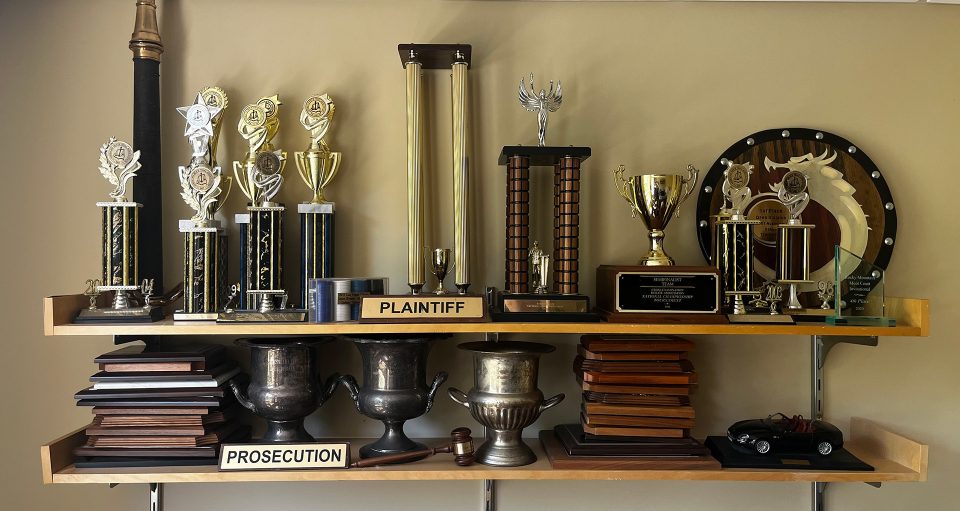 Shelf of Forensics trophies