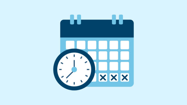 Calendar icon with a clock in the corner. The last days of the month are marked with x's on the calendar to show time off.