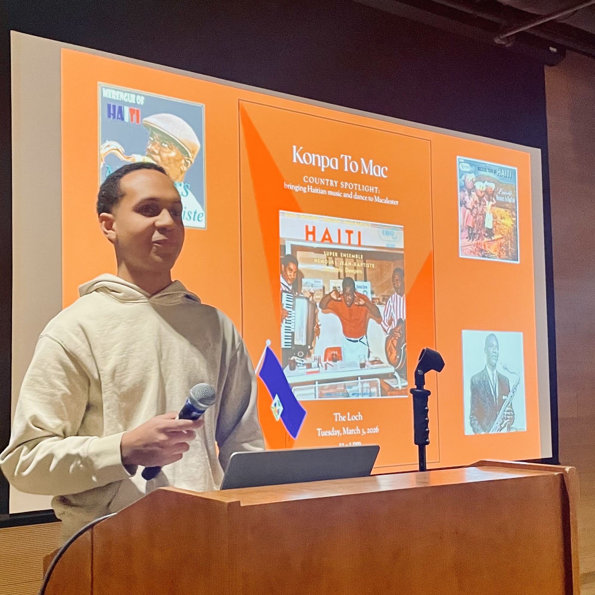 Pacha Laplanche presenting on Haiti during Country Spotlight