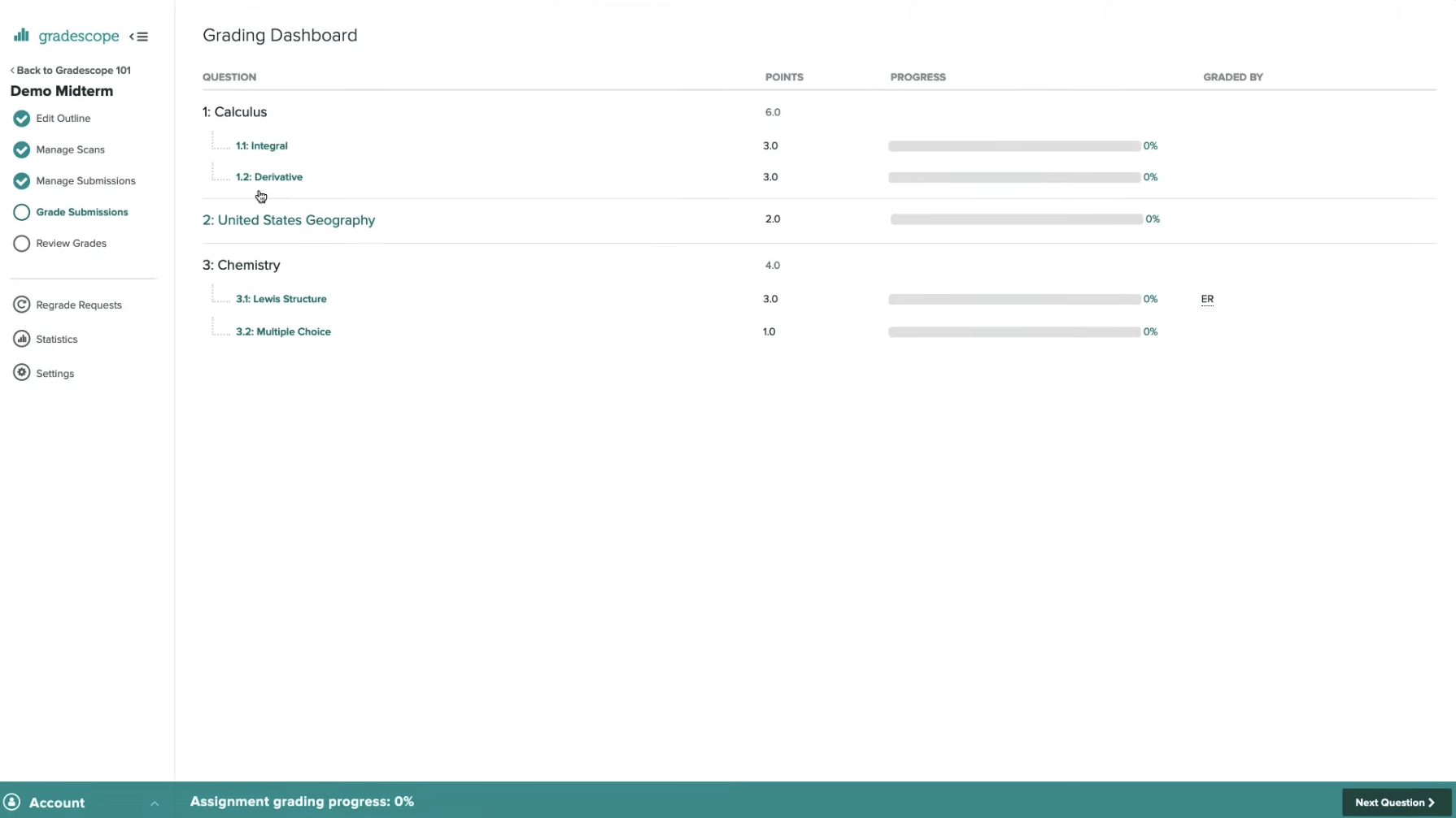 A screenshot of the Gradescope grading interface.