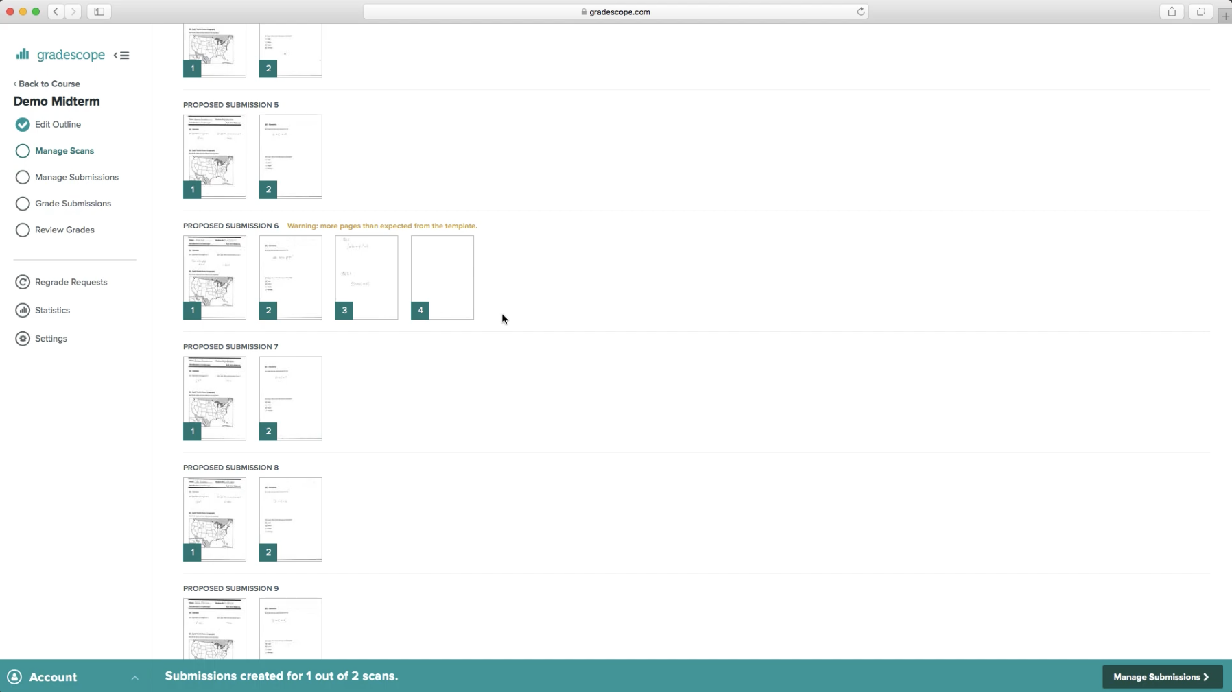 A screenshot of multiple upload scanned exams.