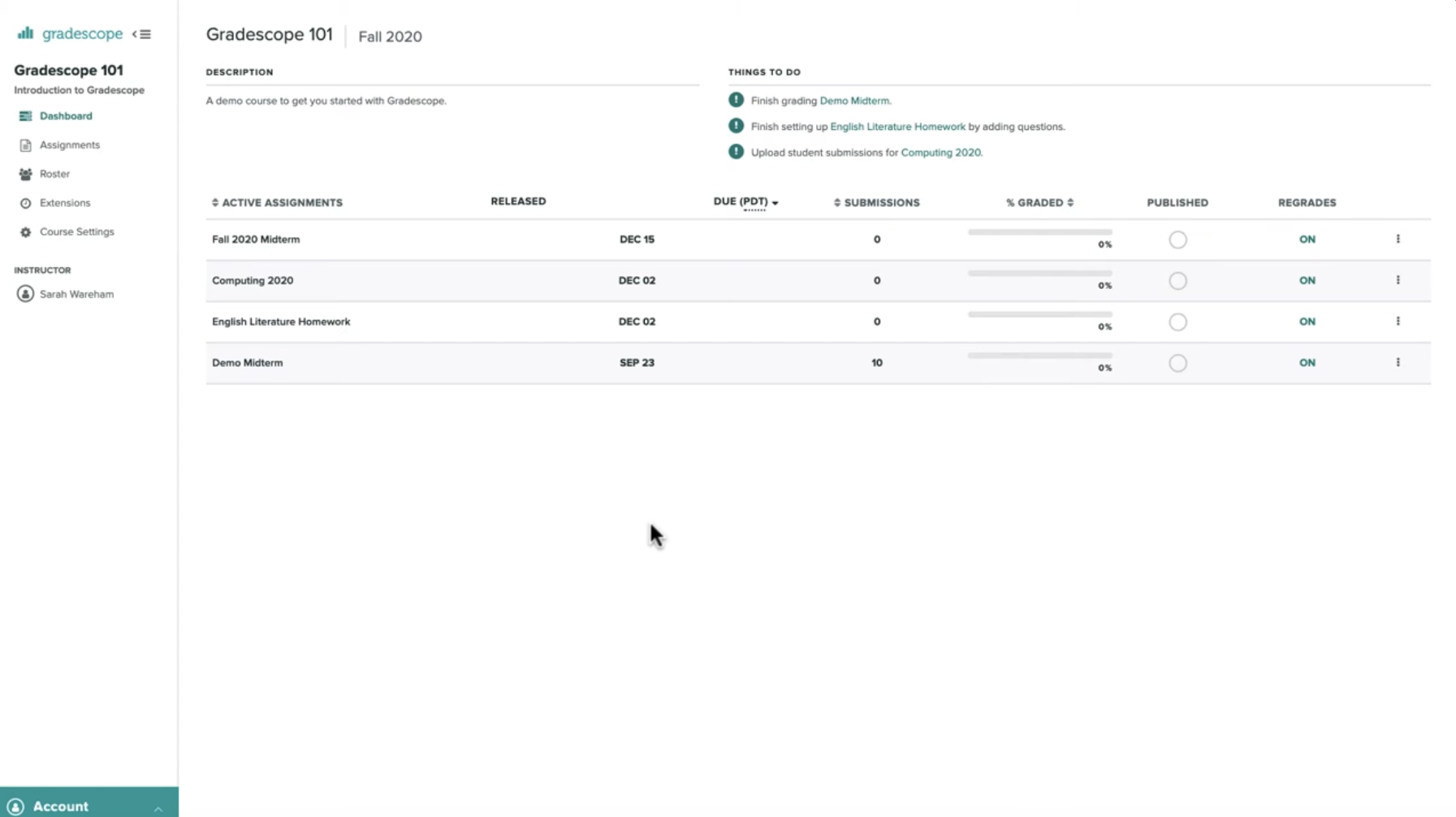 A screenshot of the assignment screen in Gradescope.