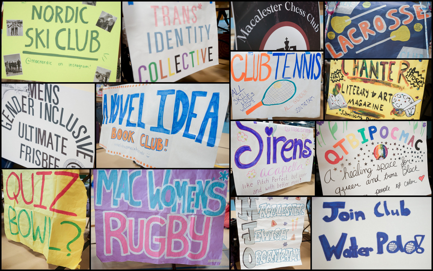 Collage of club posters at Involvement Fair