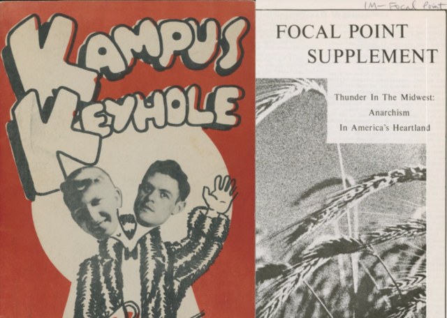 Student publications graphic featuring covers of two old publications now in Archives.