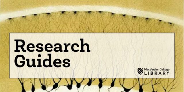 Yellow background with seed-like black spots and text reading research guides.