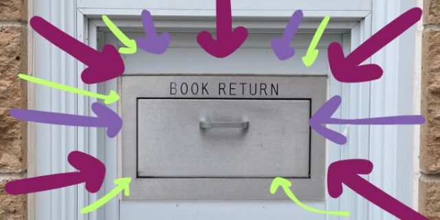 exterior book return with many, many arrows pointed toward the drop zone