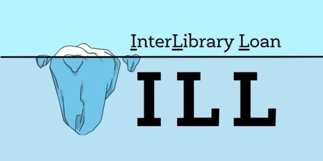 An iceberg with more mass shown below the water line than shown above, text reads Inter Library Loan.