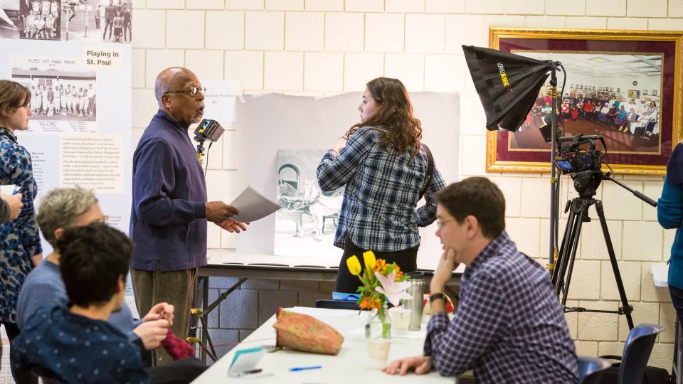 Students conducting interviews as part of the Rondo history project.