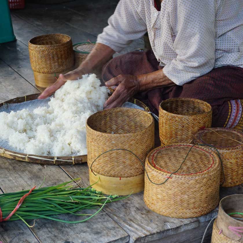 Rice being mixed in Thailand.
