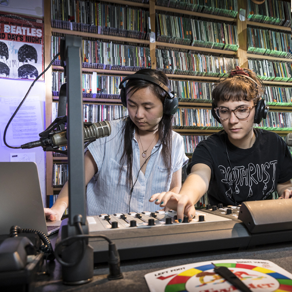 Students working at WMCN radio.