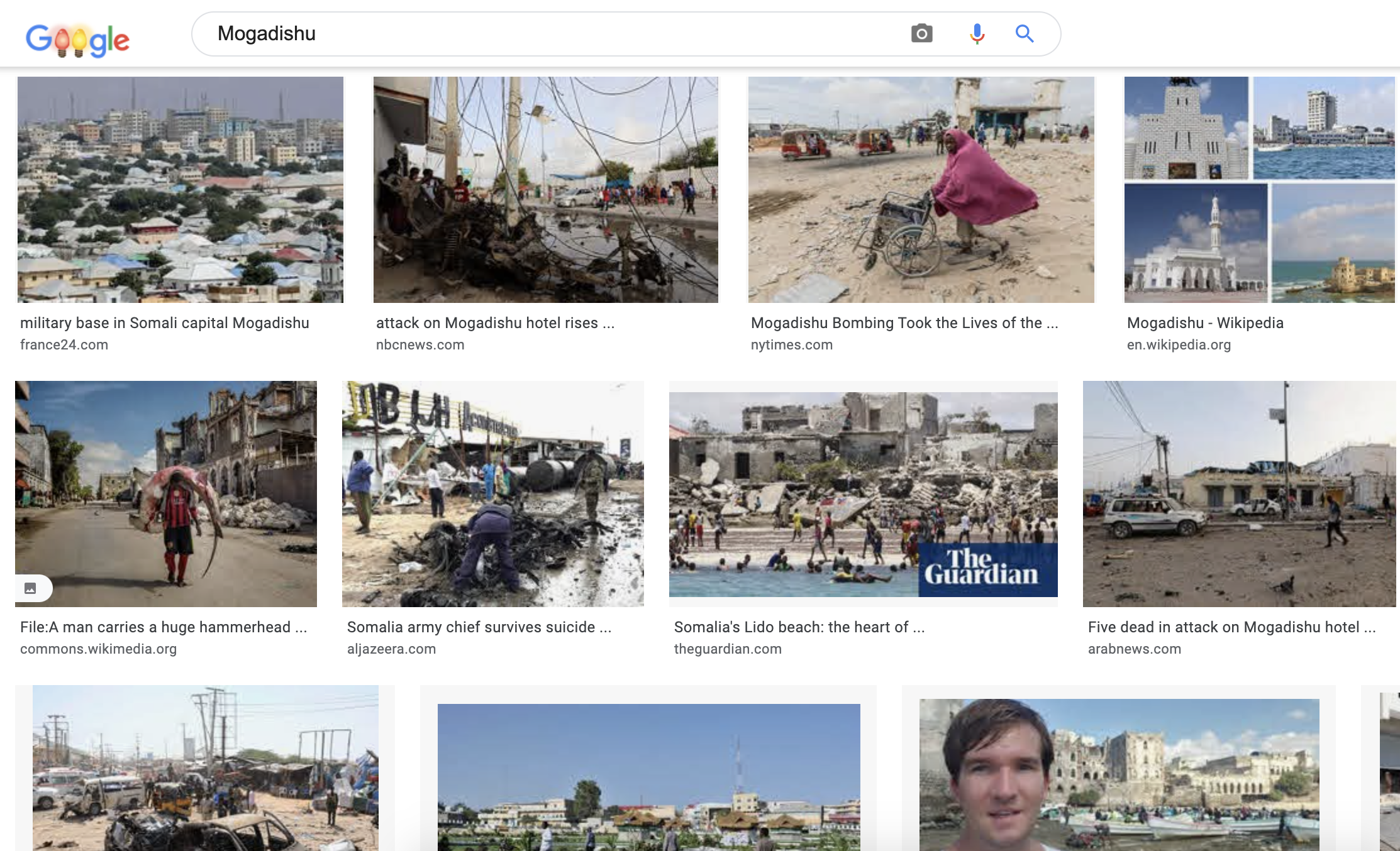 Screenshot of google images search of Somalia