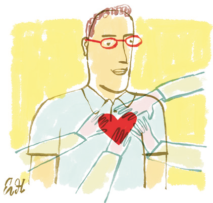 Illustration of a man with hands over his heart