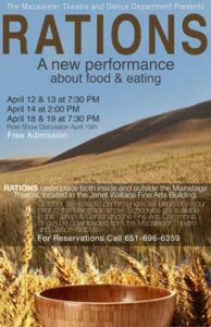 Theatre and Dance Department presents  RATIONS: A New Performance about Food and Eating