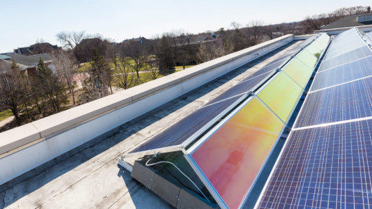Solar panels atop Markim Hall.