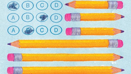 Artwork of pencils surrounding test bubbles