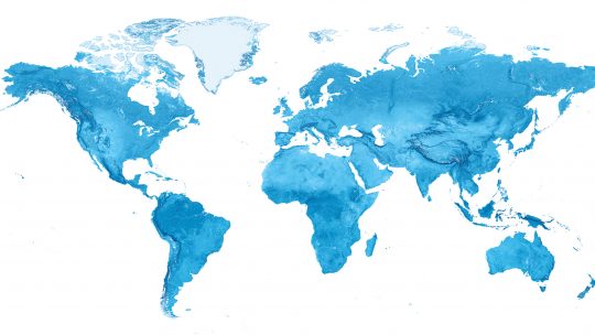 Blue graphic of a world map