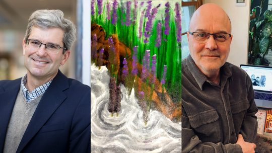 Collage of Bill Moseley, a painting, and Michael Griffin