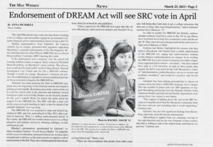 Mac Weekly article about protests supporting the DREAM Act