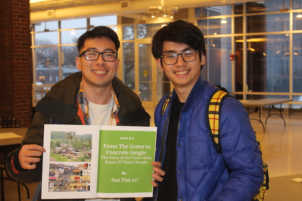 Two students pose together at the Human Library event. 