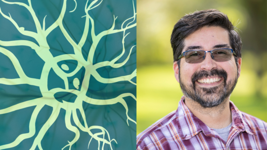A headshot of Dr. Phillip Rivera and a stylized graphic representing neurons.