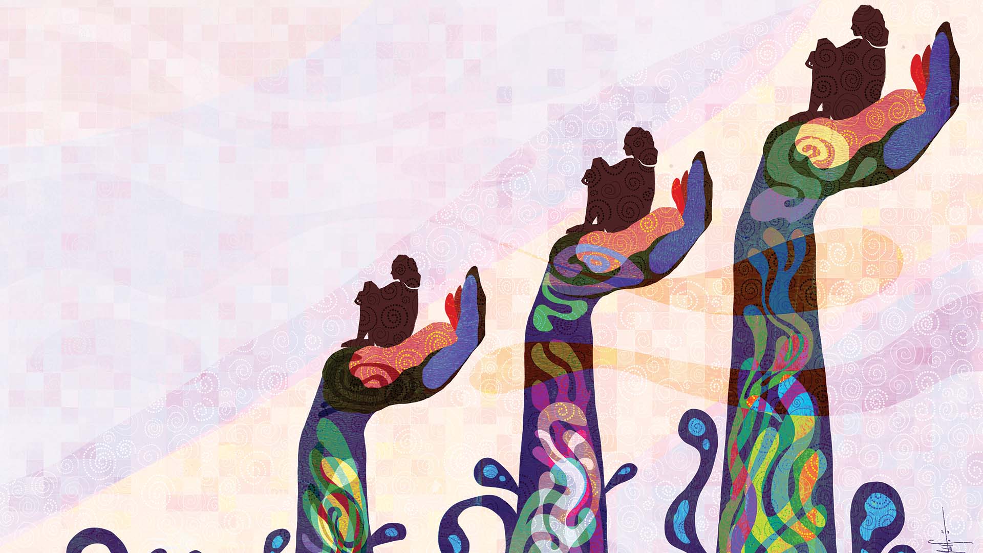 Illustration of hands lifting people up