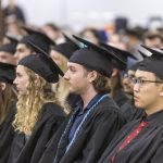 Graduating students listen from the audience at Macalester's 2022 Graduation.