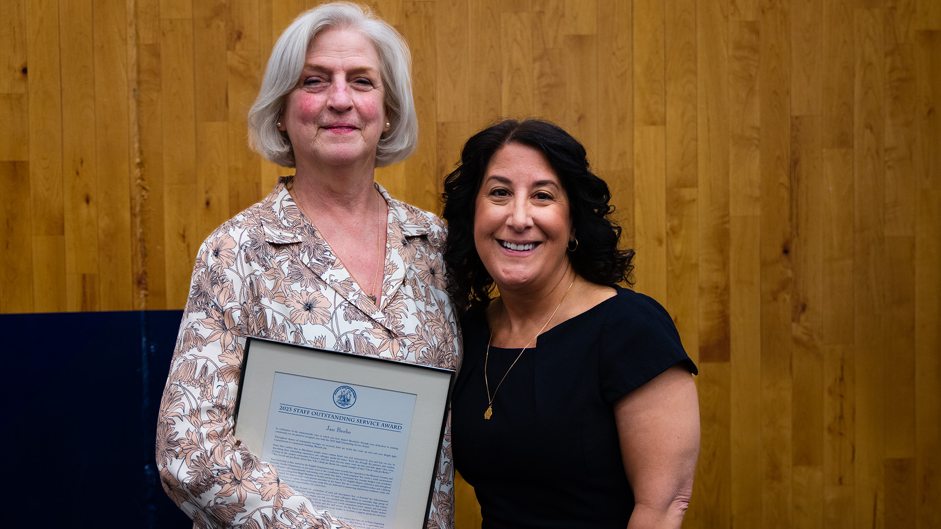 Jan Beebe receiving the Staff Outstanding Service Award