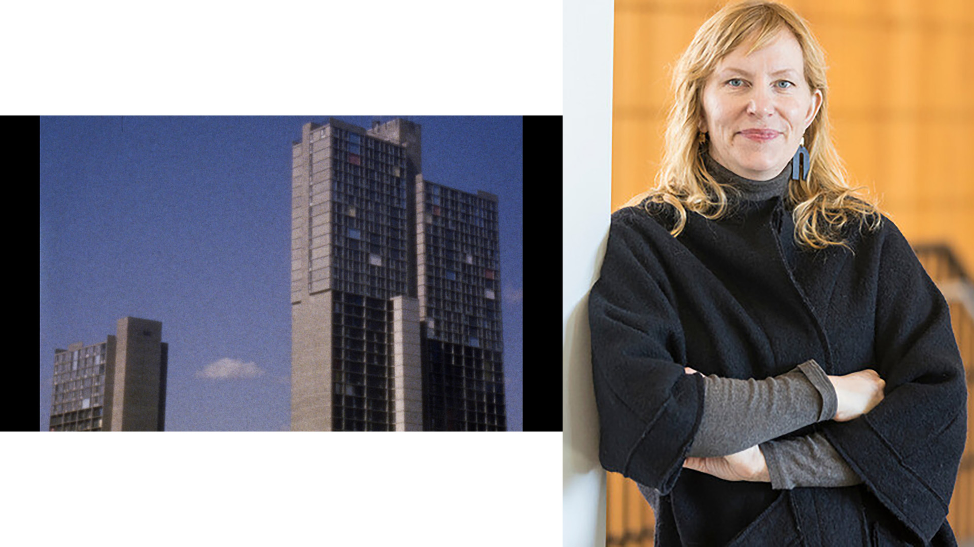 Morgan Adamson alongside a still of her new film