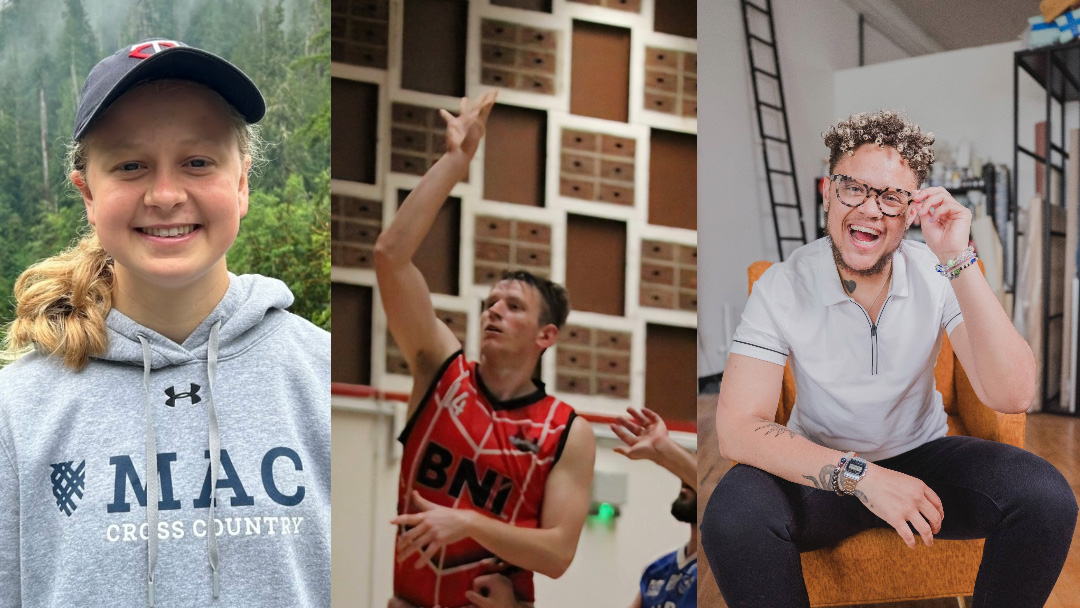 Collage of photos of three Macalester alumni—Erin Franke ʼ23, Jackson Henningfield ʼ20, and Boo McCaleb ʼ19