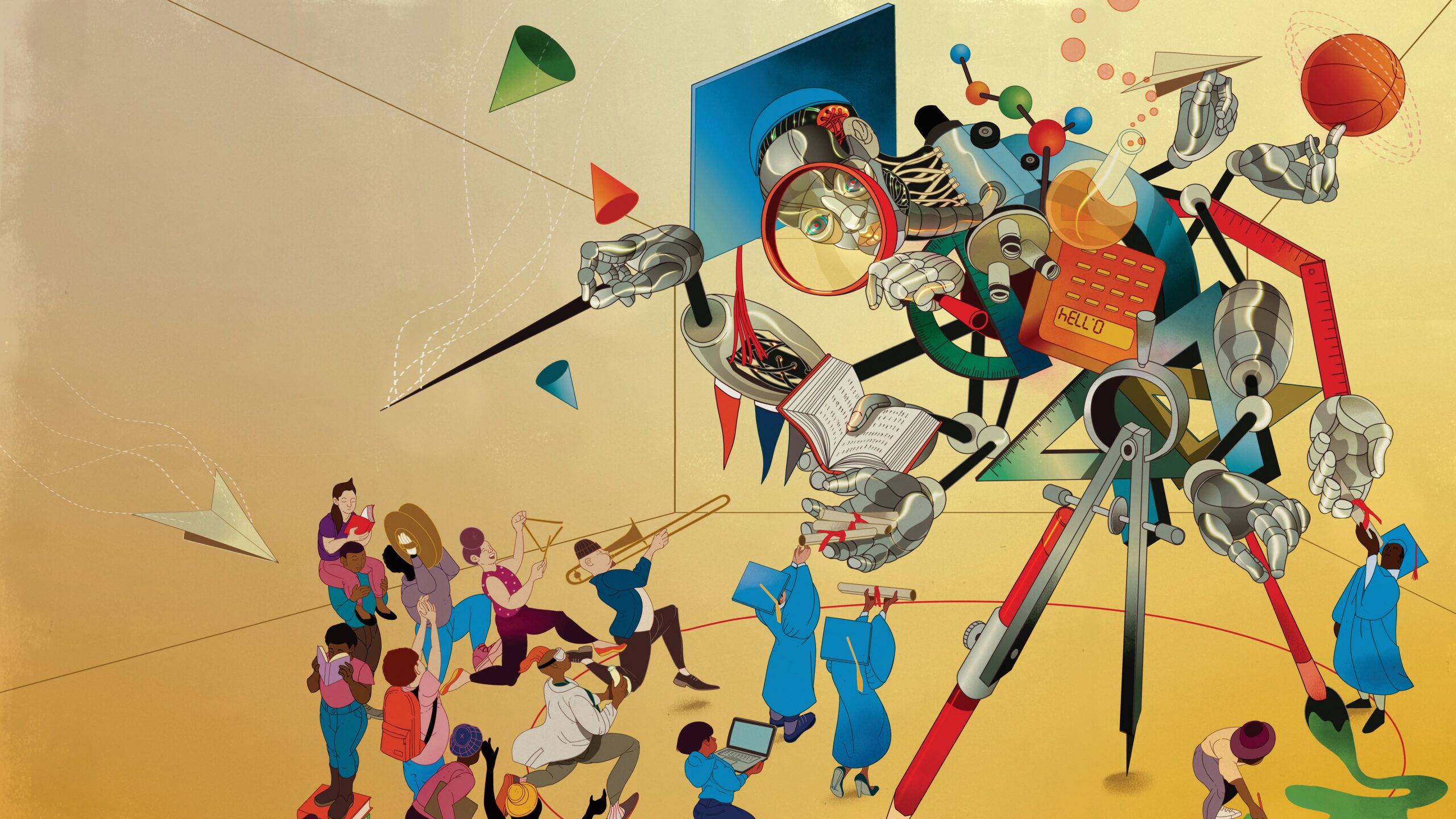 Illustration by Marcos Chin depicting the relationship between humans and AI