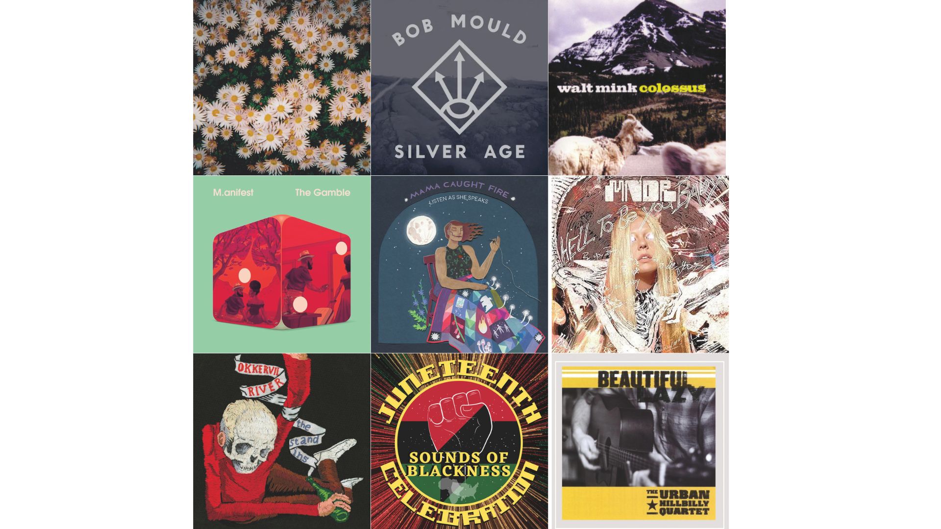 A collage of album covers from Bands@Mac