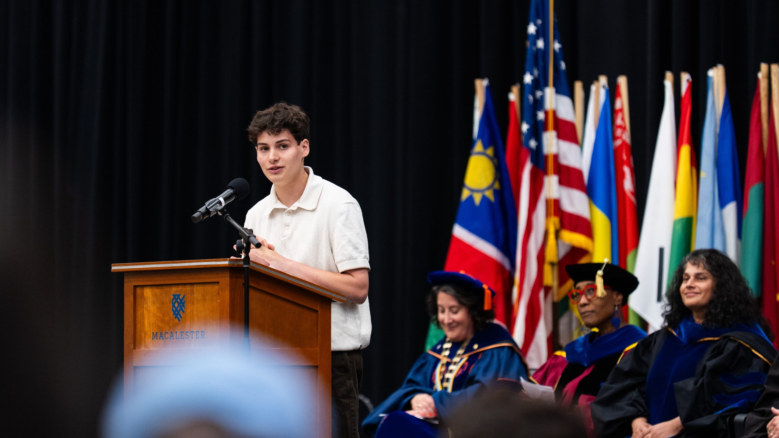 Student Government President David Christenfeld ’27 addresses 2026 Opening Convocation.